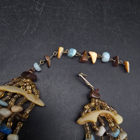 Vintage Colorful Japan Beaded Layered Necklace Multi Strand Shell Glass Plastic - Picture 5 of 9